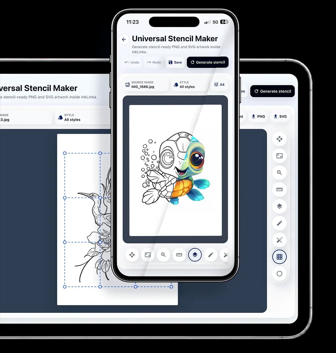 Universal Stencil Maker preview with tattoo stencil tools