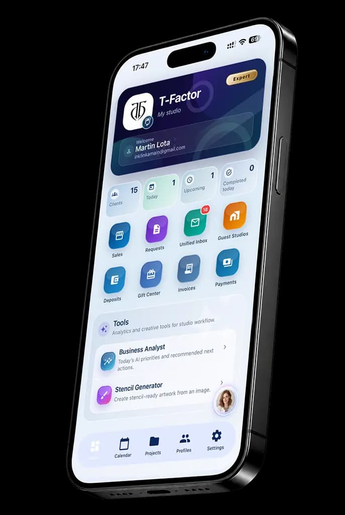 InkLinka dashboard on an iPhone